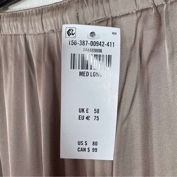 Abercrombie & Fitch Brown Tan Satin Pants Wide Leg Drawstring Sz Med LONG - Picture 7 of 12